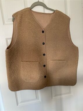 Cozy Sherpa Button-Front Vest in Camel